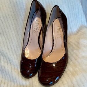Franco Sarto Wedge Heeled Alligator Brown Leather Pumps shoes,  size 6.5